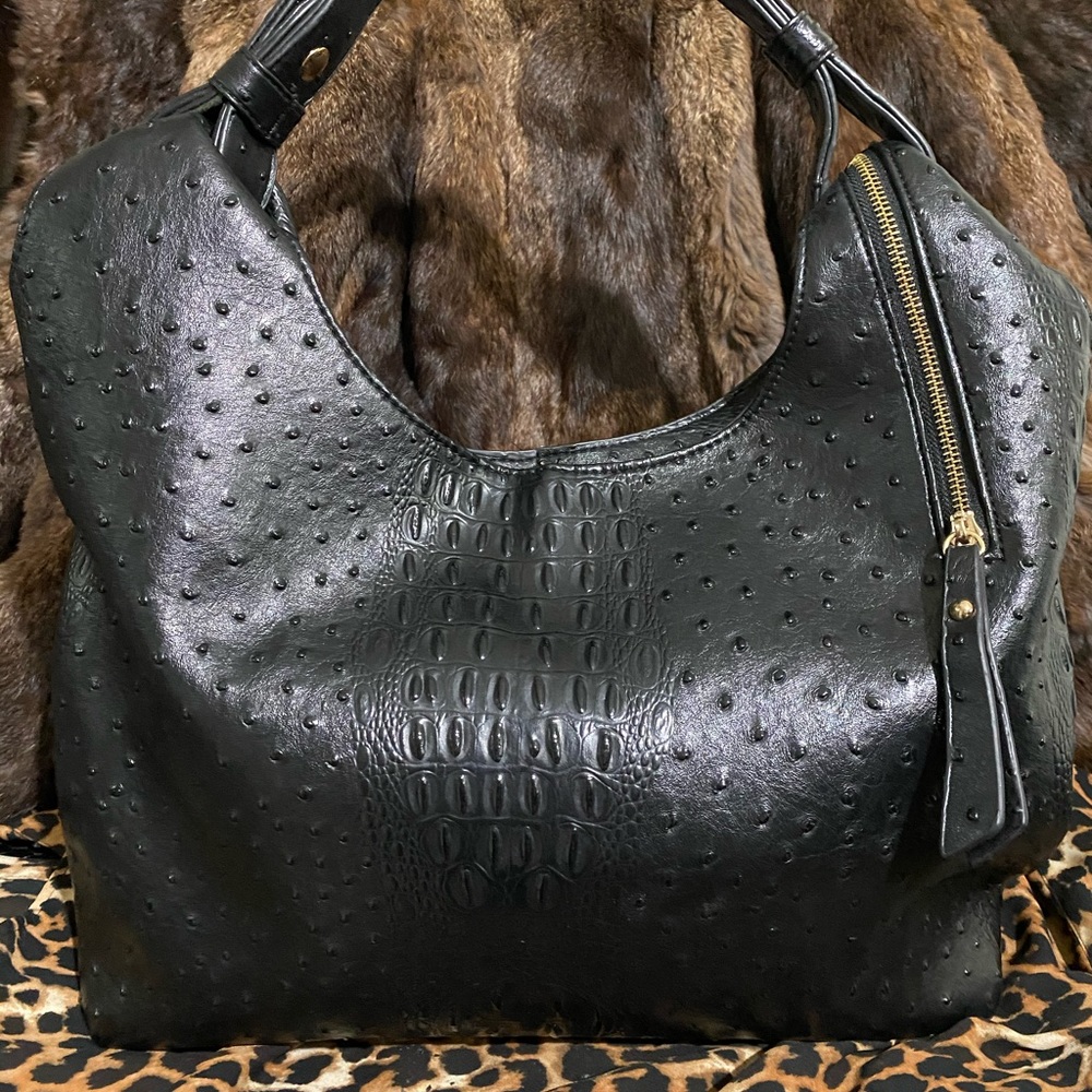 Vegan Leather Ostrich Hobo Bag
